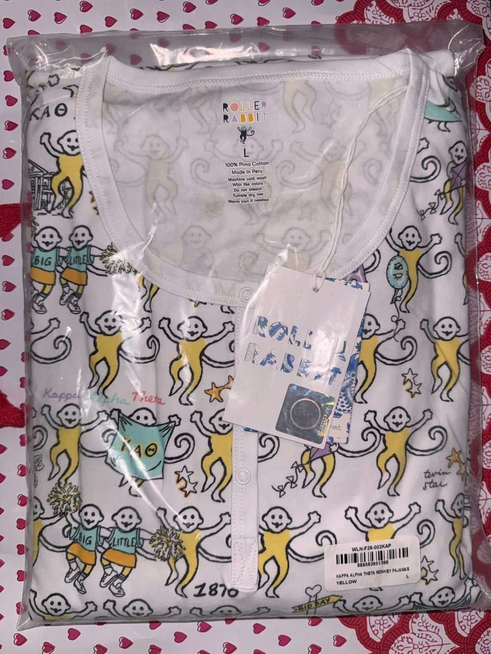 Roller Rabbit Kappa Alpha Theta Monkey Pajamas size Large